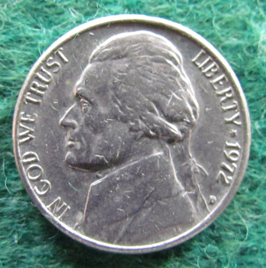 USA American 1972 D Nickel Jefferson Coin - Circulated