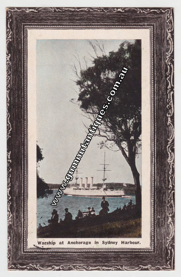 Postcard Warship At Anchorage In Sydney Harbour NSW Australia 1909