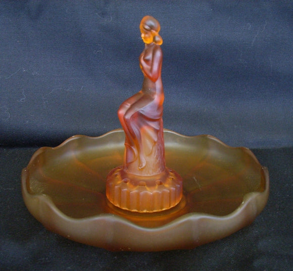 Amber glass float bowl depicting an Art Deco period female figure seated SOLD ANOTHER WANTED