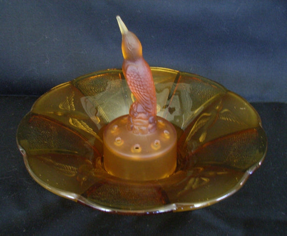 Amber glass float bowl depicting swallows on the bowl and and centre SOLD ANOTHER WANTED