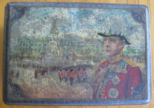 William Arnott biscuit tin King Edward VIII 1936 embossed on base is William Arnott Australia Biscuit Manufacturer Hombush NSW