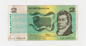 Australian 1985 2 Dollar Johnston Fraser Banknote s/n LLU 393559 - Circulated