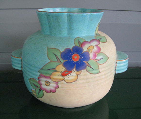Art Deco Crown Devon squat hand painted vase