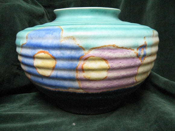1930's Clarice Cliff  Inspiration Bizarre Flower squat vase Newport with hand signed backstamp