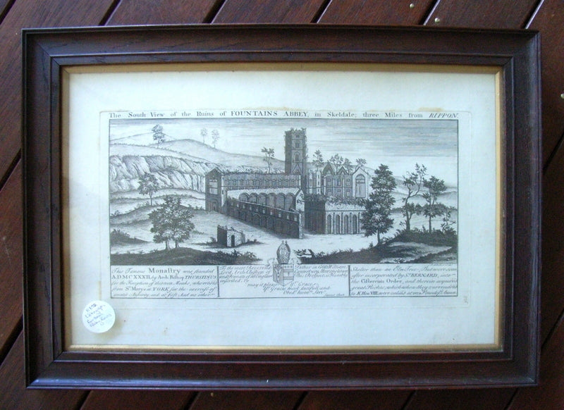 Engraving by Samuel & Nathanuel Buck " The South View of Fountains Abbey in Skeldale Three Miles From Rippon " numbered