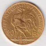 French 1901 20 Franc Gold Coin - Handled