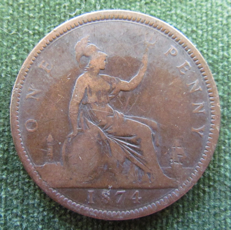 GB British UK English 1874 Penny Queen Victoria Coin - Bun Head