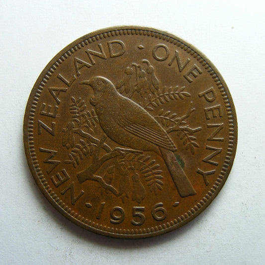 New Zealand 1956 Penny Queen Elizabeth II Coin