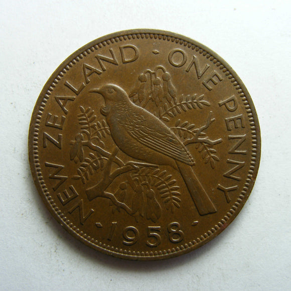New Zealand 1958 Penny Queen Elizabeth II Coin