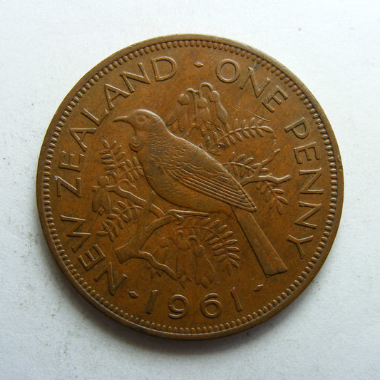 New Zealand 1961 Penny Queen Elizabeth II Coin
