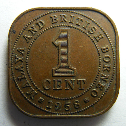 Malaya & British Borneo 1958 One Cent Queen Elizabeth II Coin