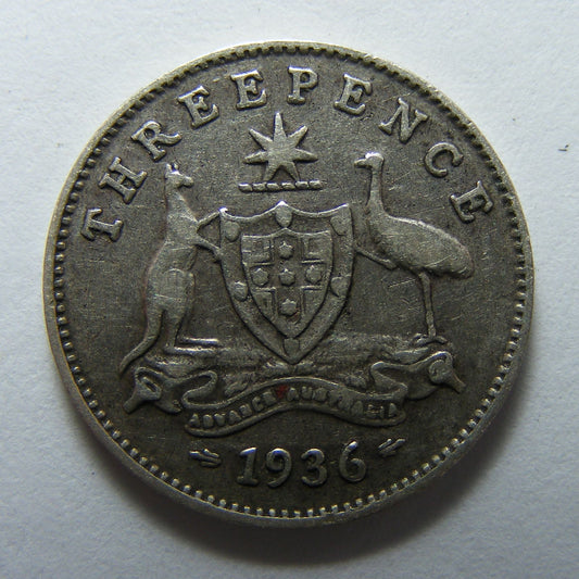 Australian 1936 3d Three Pence King George V Coin Circulated