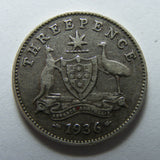 Australian 1936 Threepence King George V Coin Circulated