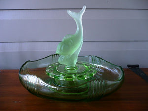 Table centre / float bowl figure of fish in frosted citrene & green glass green glass fish float bowl SOLD ANOTHER WANTED