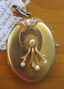 Victorian yellow rose gold photolocket pendant with pearls unmarked when tested exceeded 20ct acid test