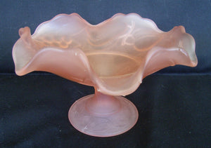 Pink acid etched glass comport with high relief decoration SOLD ANOTHER WANTED