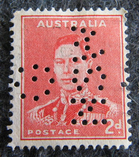 Australian 1937 - 48 Red 2d 2 penny King George VI Stamp perforated NSW