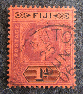 Fiji Stamp Fiji 3 King George V KGV pre-decimal stamp 1d purple & black on red