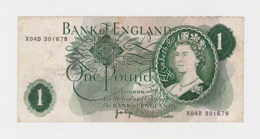 England 1977 1 Pound Bank of England Banknote s/n X04D 301678 - Grades as Fine