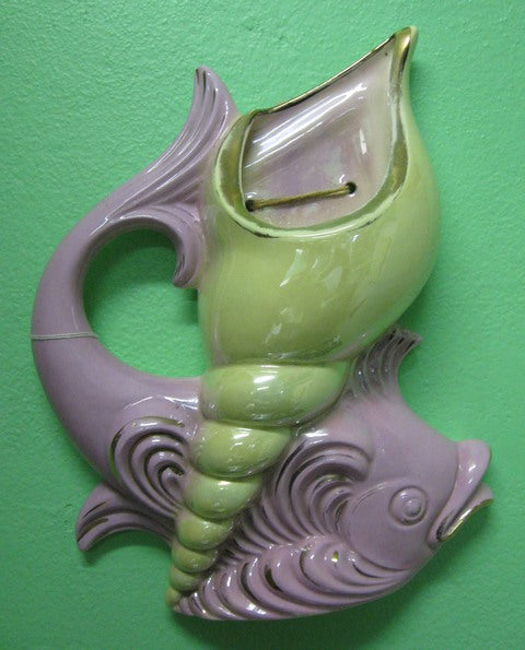 Lustre ware fish and shell wall pocket / wall vase